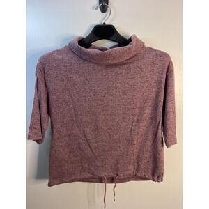 Signify Womens Mauve Heathered Sequin Trim Cowl Neck Drawstring Top Size M